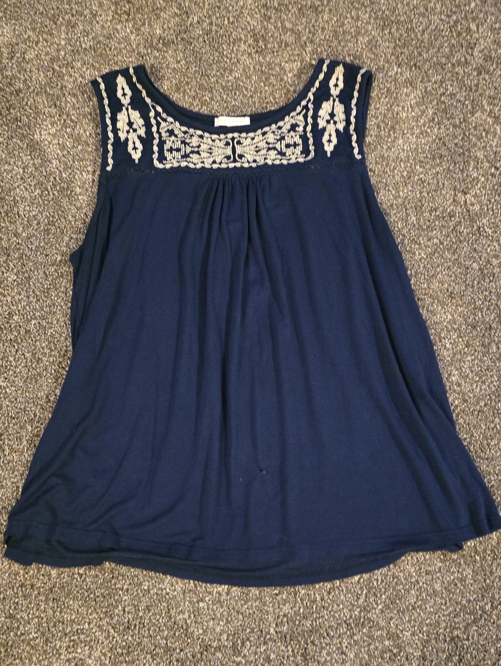Skies Are Blue Navy Tank with Cream Embroidered Yoke